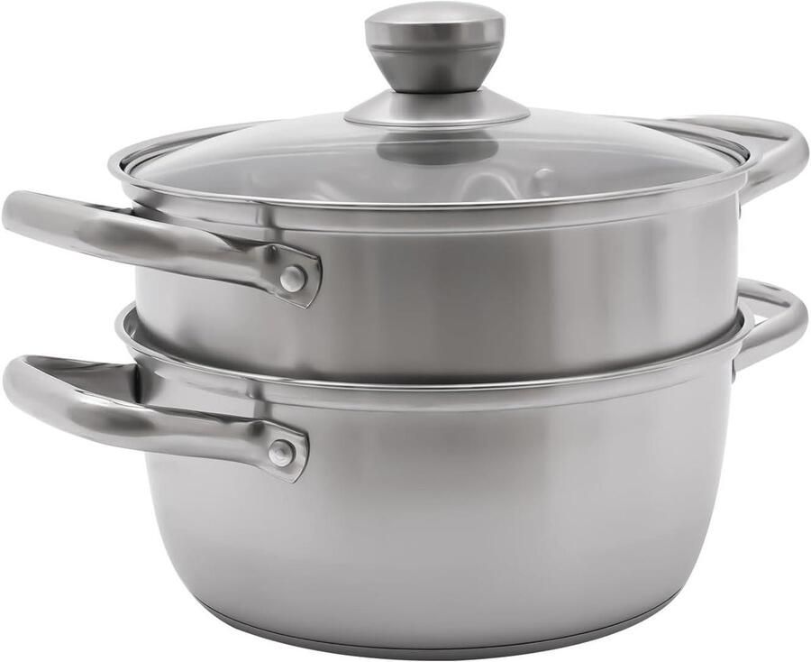 Stoompan Stoomkoker Gezond Koken Dubbele Stoomlaag 3.5 Liter Zilver