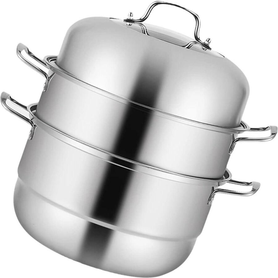 Stoompan Stoomkoker RVS Gezond Koken Ruimtebesparend Ontwerp 36 x 28 cm Zilver