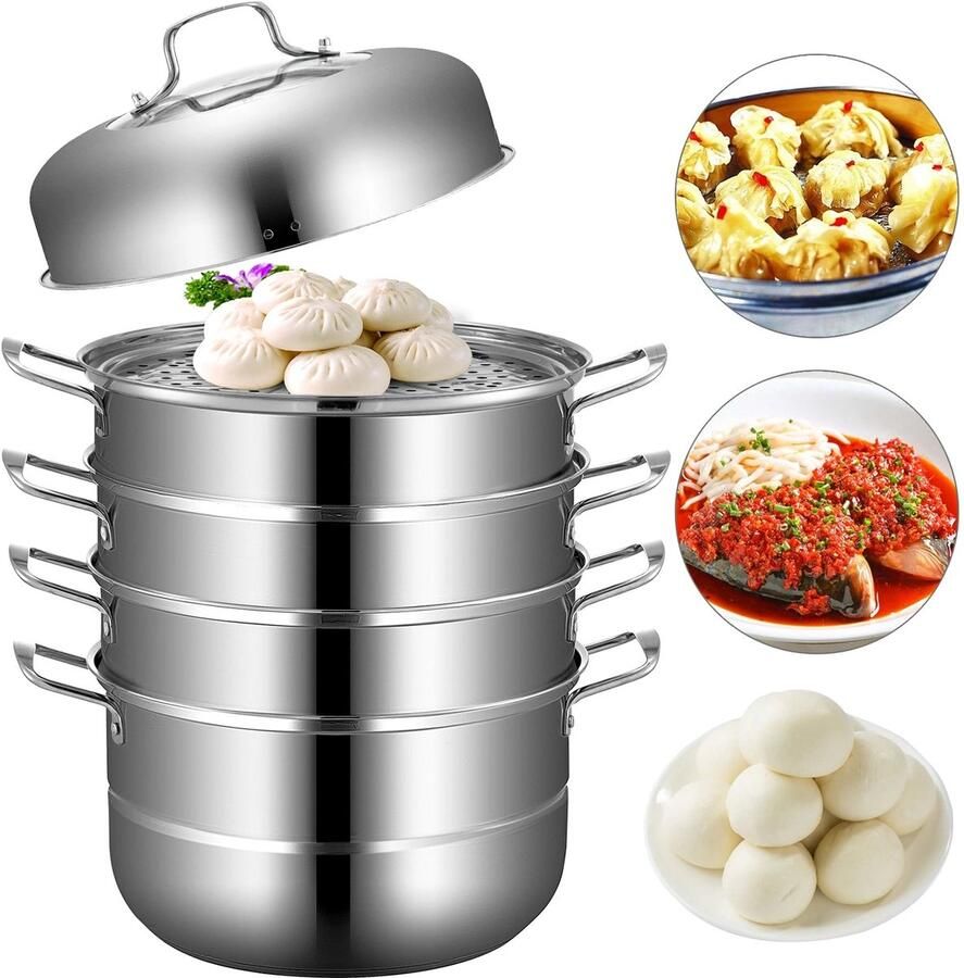 Stoompan Stoomkoker Stoommandje RVS Stoompan Stoommandje RVS 5 Laags 30 cm Stoomkoker voor Groenten Dumplings & Rijst