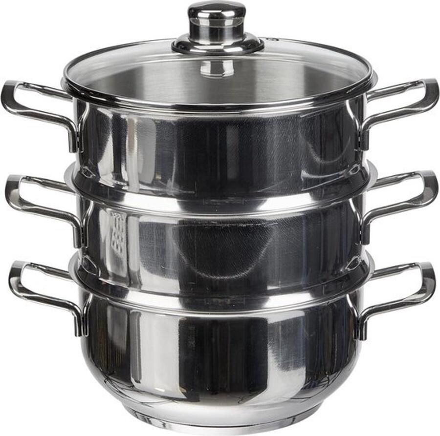 Stoompan Stoommandje Stoofpan met Deksel 3 Laags Zilver met Zwart gebruiksgemak