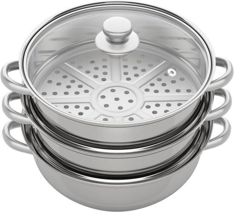 Stoompan Drielagen Drie lagen Gezond koken Roestvrij staal 28 cm Zilverkleurig