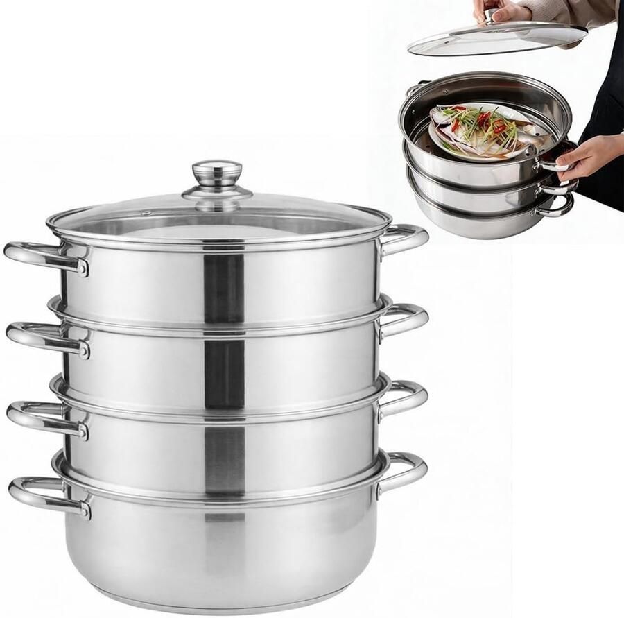 Stoompan Zilver 28 cm Roestvrijstalen Meerlaagse Stoompan Voor Gezond Koken