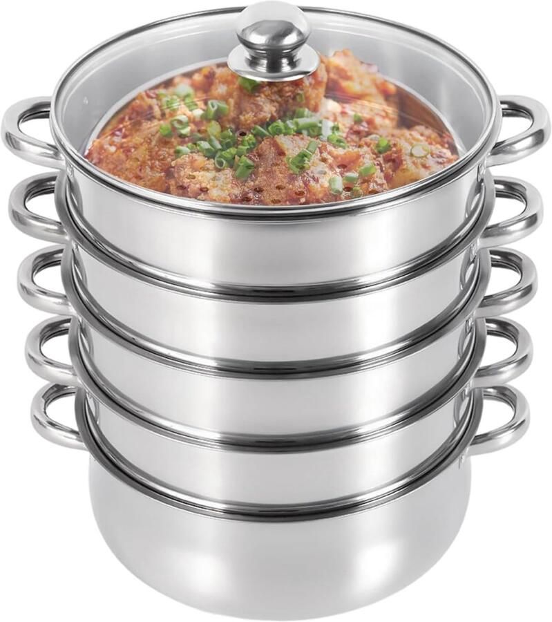 Stoompan RVS Stoomkoker Groenten Gezond Koken Vijf Lagen 30 cm Zilver