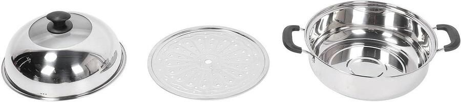 Stoompot Dubbel Kookgerei Laags Gezond Koken Roestvrij Staal 32 cm Diameter Zilverkleurig