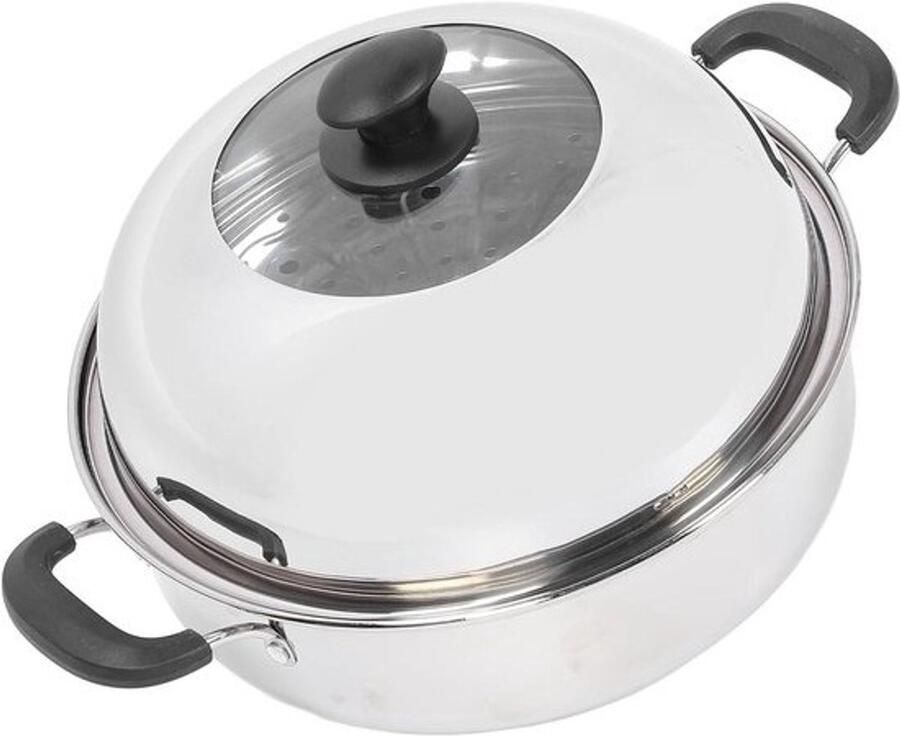 Stoompot met Deksel Kookgerei Stomer Gezond Koken 2 Niveaus 32 cm Diameter Zilver