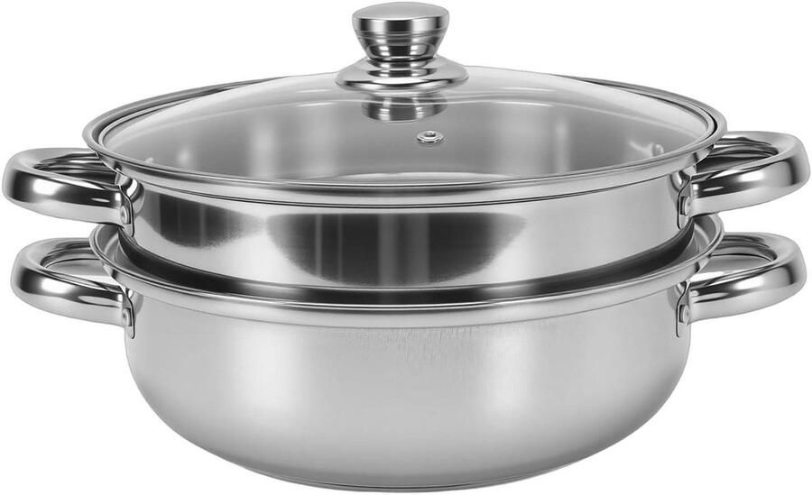 Stoompot met Deksel Voedselstomer Gezond Koken Roestvrij Staal 27.5 cm Breed Zilverkleurig