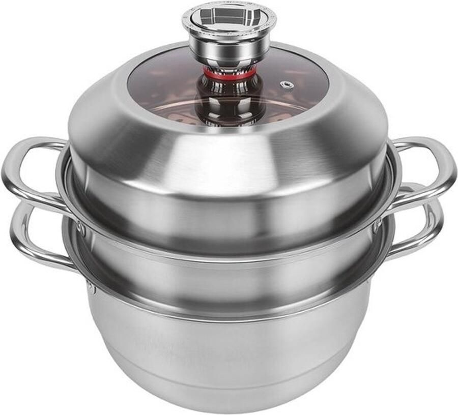 Roestvrijstalen Stoompot Multicooker Kookpot Gezond Koken Drie Lagen Grote Capaciteit Zilver