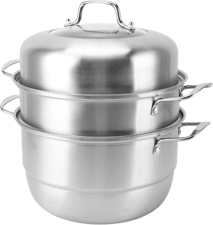 Stoompot Roestvrijstaal Grote Stoompan Gezond Koken Dubbellaags Ontwerp 33 x 30 x 18 cm Zilver