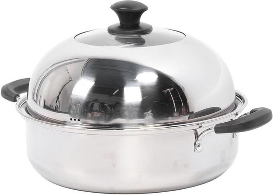 Stoompot RVS Kookgerei Pan Gezond Koken Verdikt Dubbel Deksel 37 x 35 x 14 cm Zilverkleurig