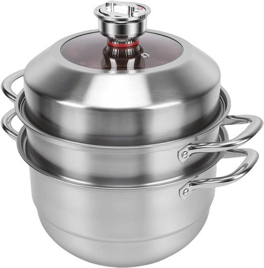 Stoompot RVS Kookpan met lagen Gezond Koken Met Timer 3 Lagen Zilver