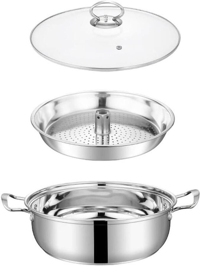 Stoompot Zeevruchten Hete Pot Gezond Koken Roestvrij Staal 28x28x9 cm Zilverkleurig