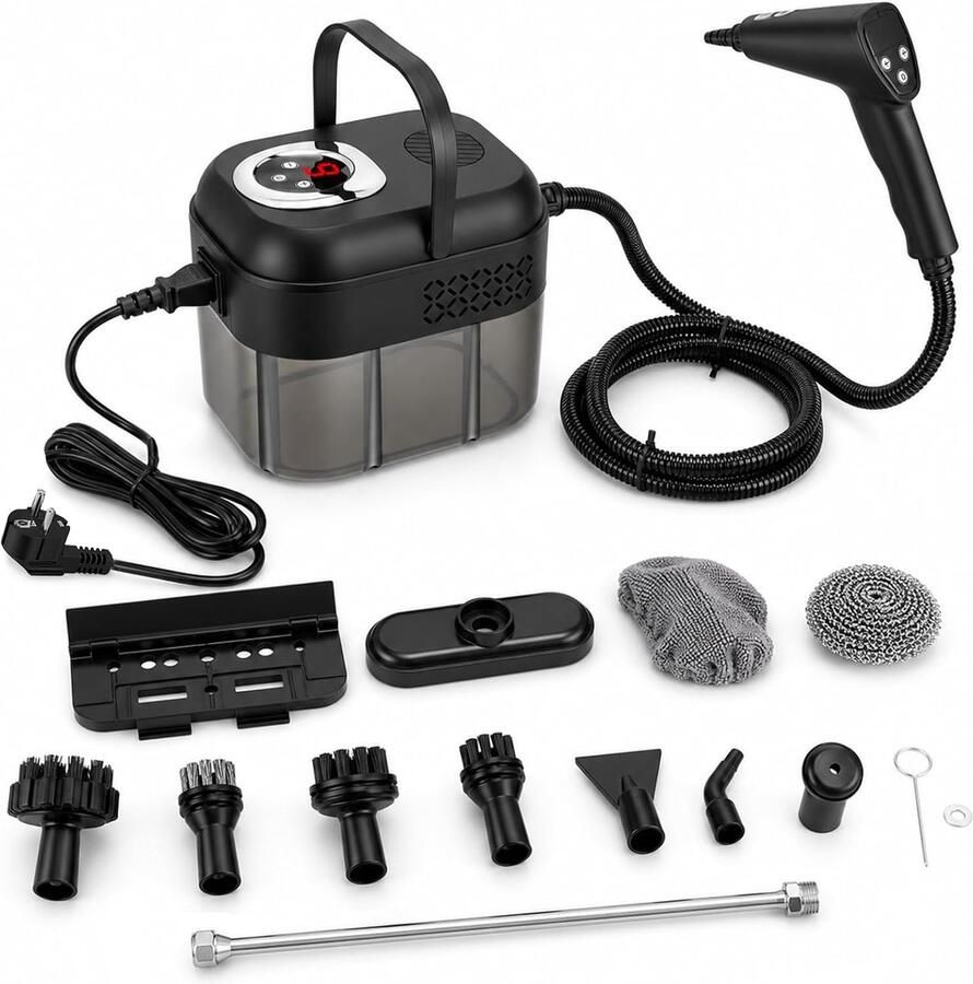 Stoomreiniger handapparaat 1500 W 4 5 bar hoge druk 15 seconden verwarmingstijd 1700 ml tank 14 accessoires 2 m slang draagbare stoomreiniger voor keuken vloer raam grill met 6 stoomstanden