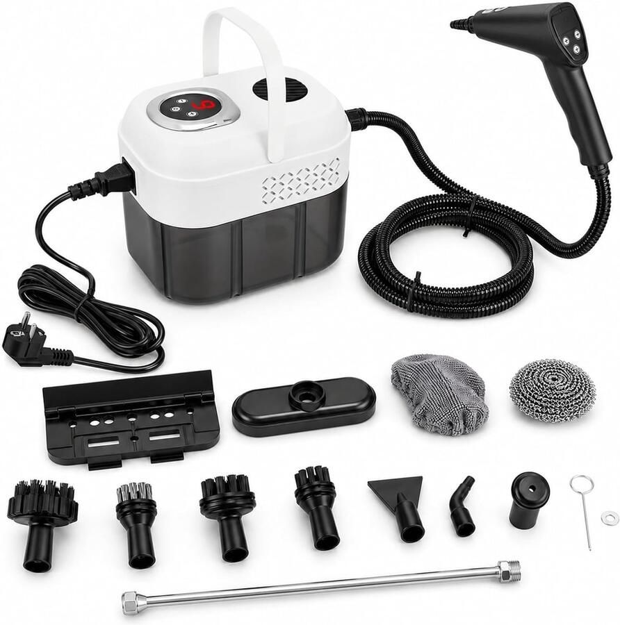 Stoomreiniger handapparaat 1500 W 4 5 bar hoge druk 15 seconden verwarmingstijd 1700 ml tank 14 accessoires 2 m slang draagbare stoomreiniger voor keuken vloer raam grill met 6 stoomstanden