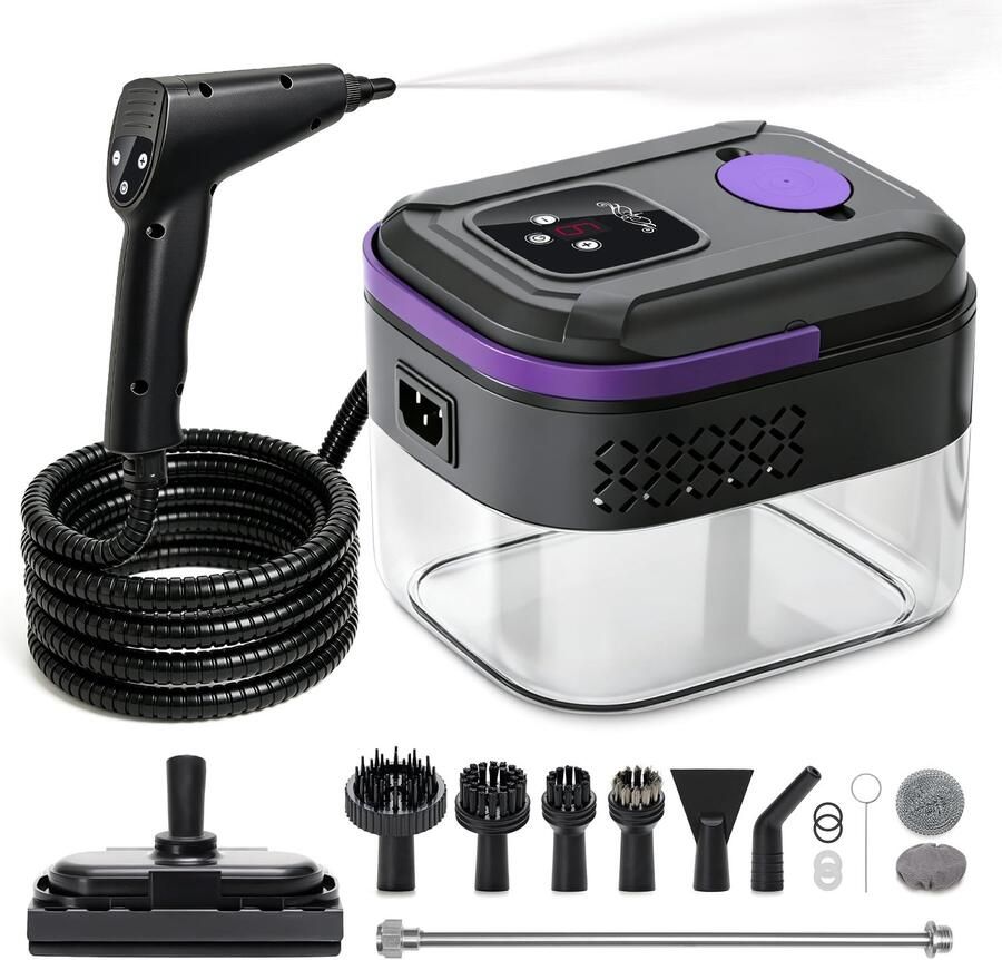 Stoomreiniger voor thuis en in de auto 1700 ml grote tank 10 seconden snel opwarmen draagbare stoomreiniger 6 standen instelbaar 16 accessoires voor keuken badkamer auto bank tegels