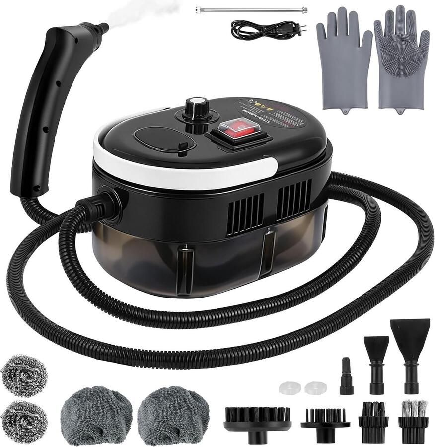 Stoomreiniger Zwart 2500 W Draagbaar Handapparaat met Hoge Druk Voor Keuken Auto Vloer Raam Grill