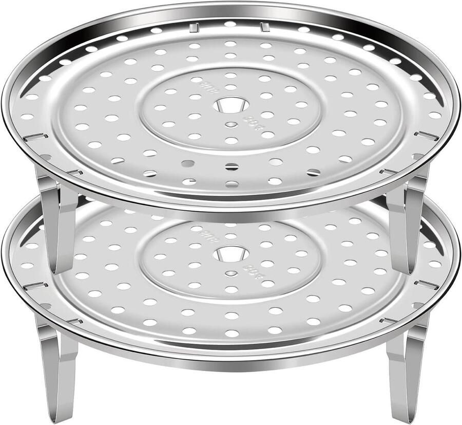 Stoomrek 2 Stuks Snelkookpan Rek Voedsel Stomen Afneembare Poten 22 cm Diameter Zilver