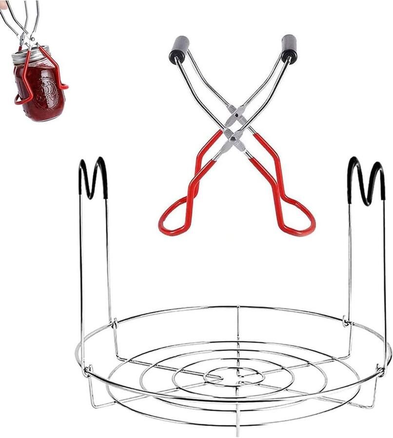 Stoomrek en Pottenlifter Inmaakset Keuken Veilig Inmaken Hittebestendige Handgrepen 2 Delig Rood Zilver Zwart