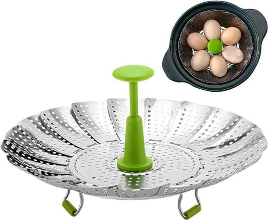 Stoomrek Roestvrijstaal Mand Stomer Gezond Koken Intrekbaar Handvat 28 cm Zilverkleurig