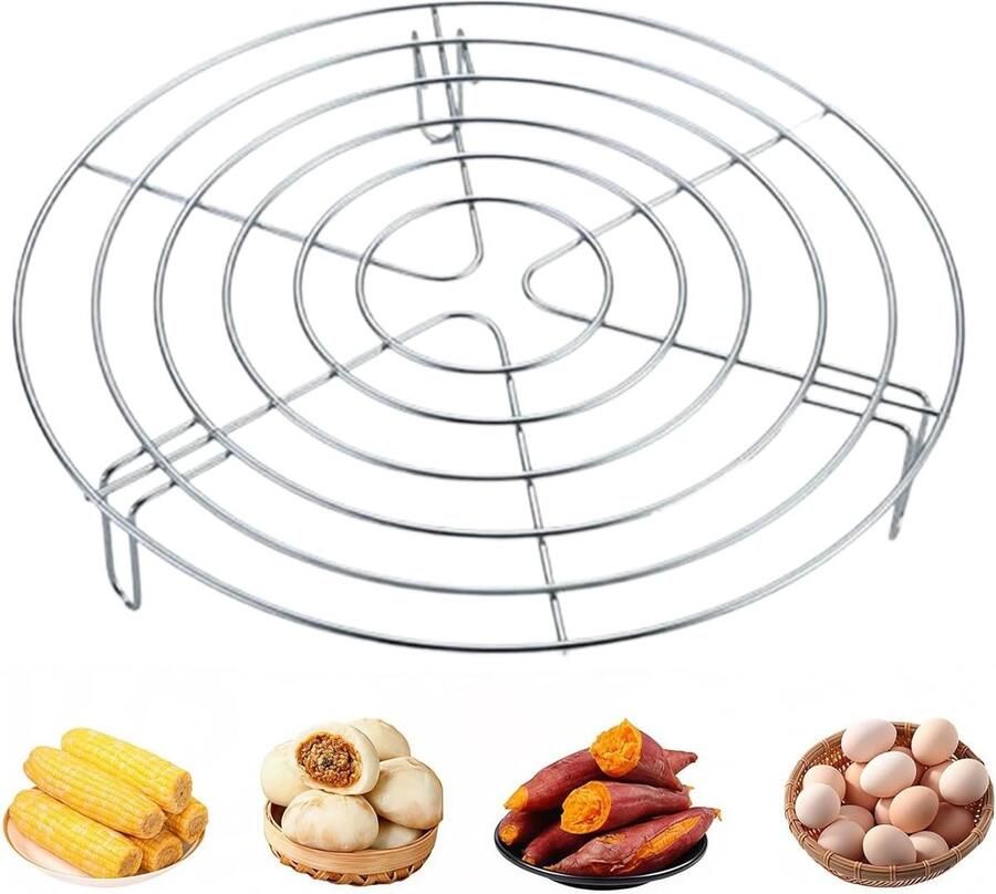 Stoomrek RVS Kookrek Onderzetter Gelijkmatig Koken Stabiele Driehoekige Basis 16 x 16 x 6 cm Zilverkleurig