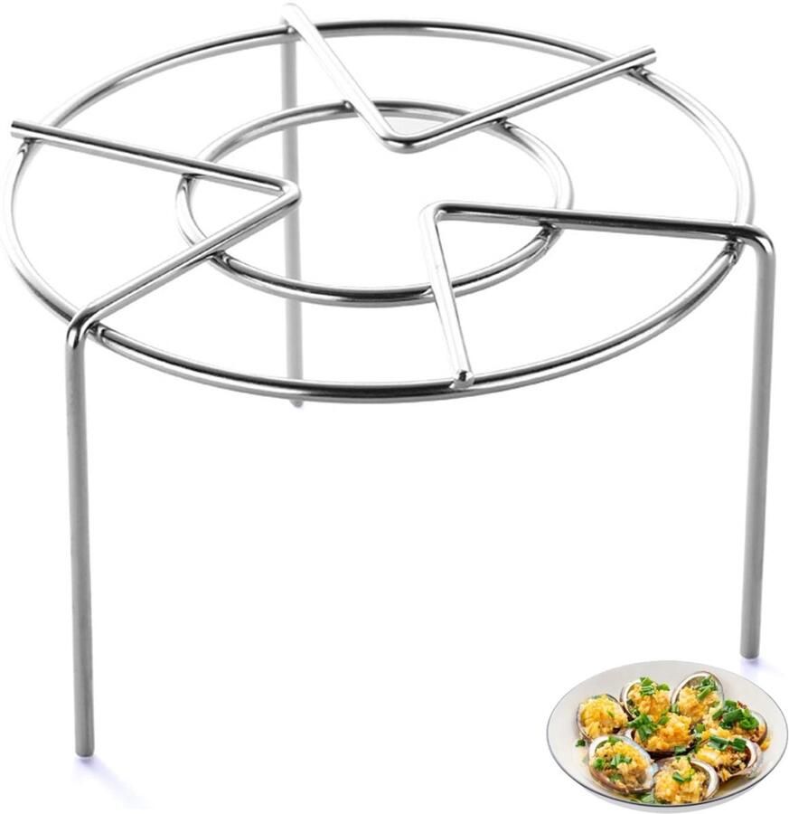Stoomrek RVS Kookrek Rond Gezond Koken Driehoek Stabiliteit 16 cm Diameter Zilverkleurig