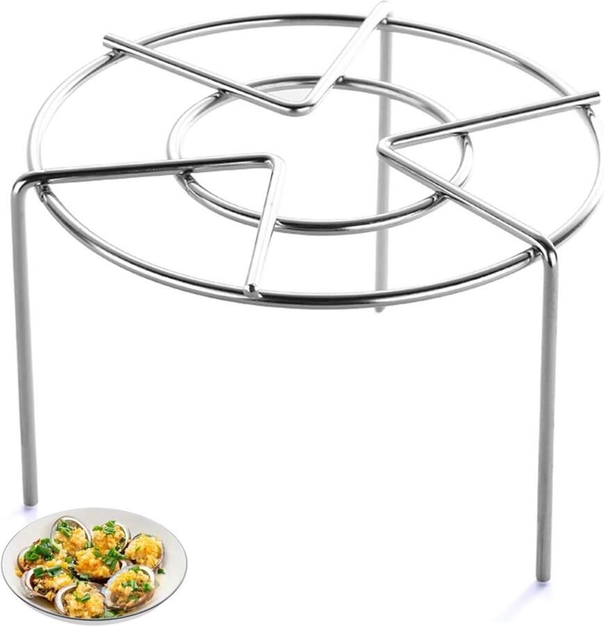 Stoomrek RVS Kookrek Rond Gezond Koken Driehoek Stabiliteit 16 cm Diameter Zilverkleurig