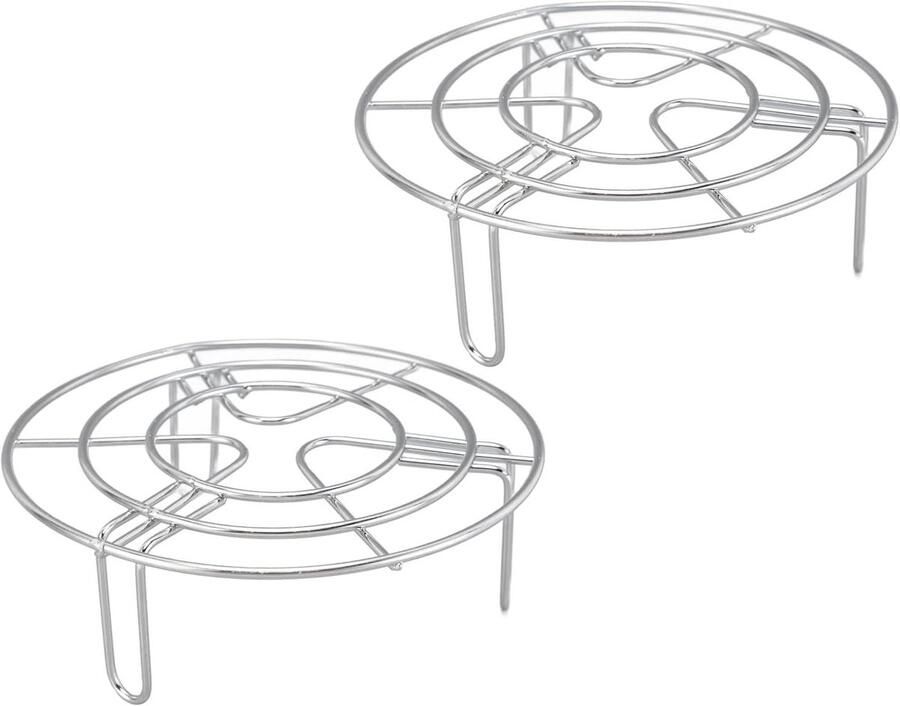 Stoomrek Set Pan Onderzetter Koken en Verwarmen Hittebestendig Roestvrij Staal 2 Stuks 15.5cm Zilverkleurig