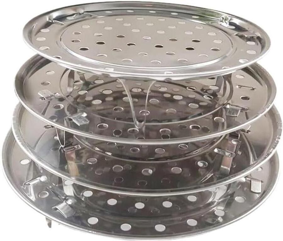 Stoomrek Set Kookrek Inzet Gezond Koken Stapelbaar Ontwerp 4 Stuks Zilver
