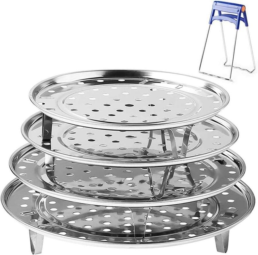 Stoomrek Set Kookrek Keuken Voedsel Stomen Roestvrij Staal 4 Stuks Zilver