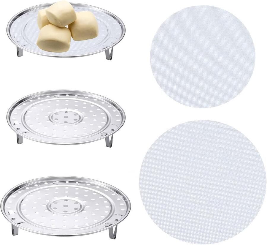 Stoomrekken Set Kookaccessoires Gezond Koken Roestvrij Staal 20 en 22 cm Zilverkleurig