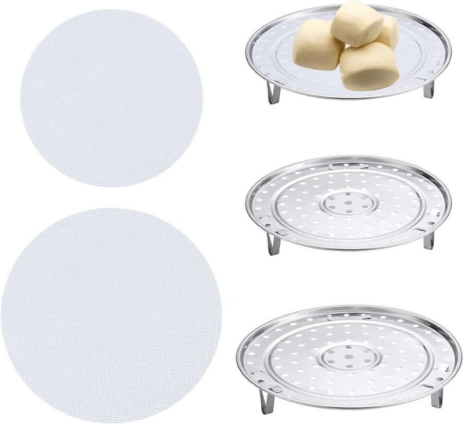 Stoomrooster Set Stoomrek Koelrek Gezond Koken Verwijderbare Houder 20 en 22 cm Zilver