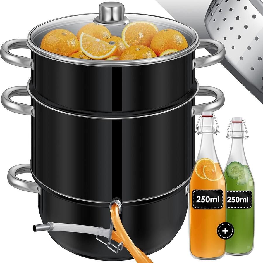 Stoomsapcentrifuge 15 liter Roestvrij Stalen Stoompan met 2 Flessen voor Fruit en Groenten Geschikt voor Alle Kookplaten