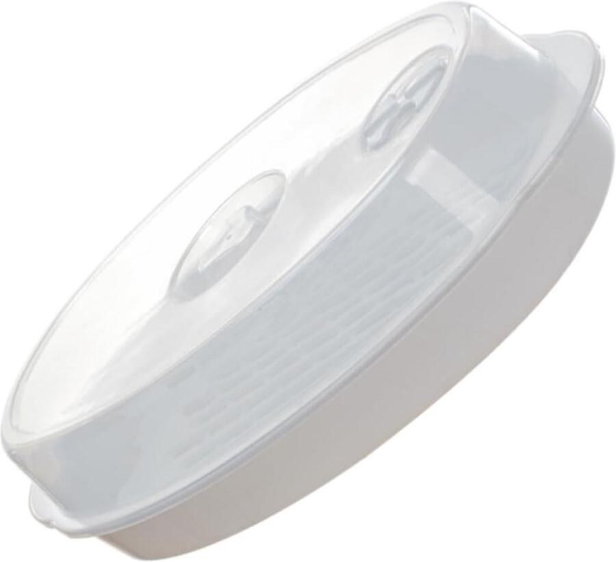 Stoomschaal Met Deksel Magnetron Bakje Vis Groenten Stomen Vocht Behoudend Deksel 19.3 cm Lengte Wit
