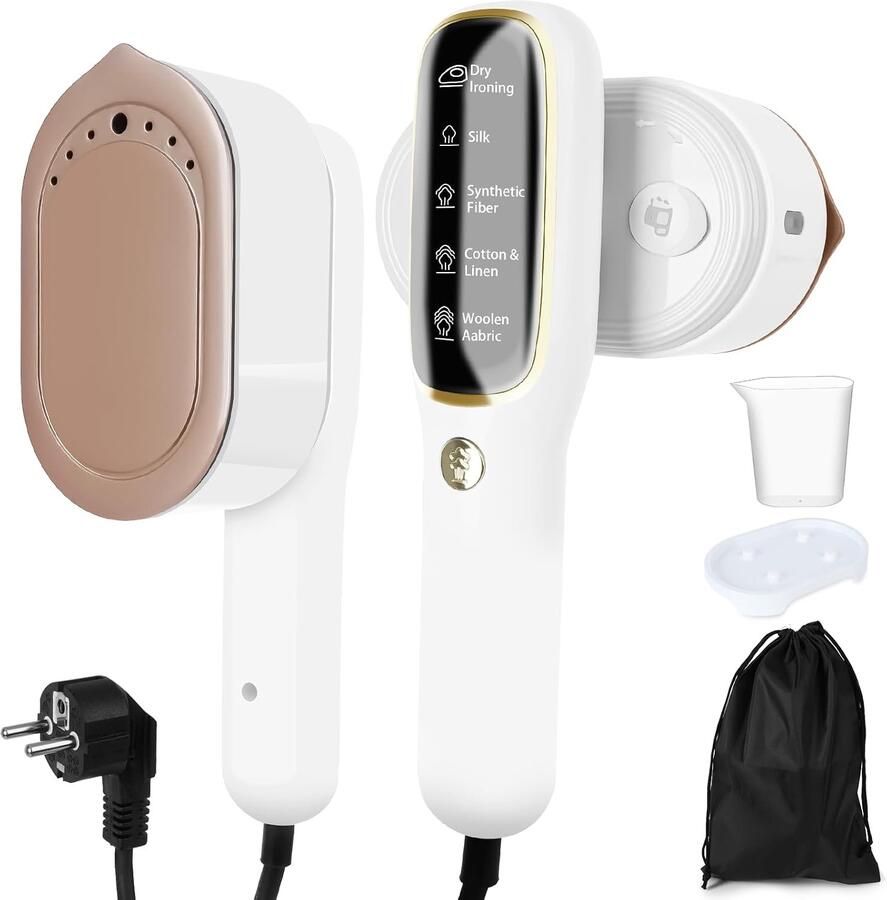 Stoomstomer 1200 W draagbaar mini-kledingstomer reisstoomstrijkijzer met 100 ml tank en opbergtas 5 intelligente modi voor reizen thuis en kantoor