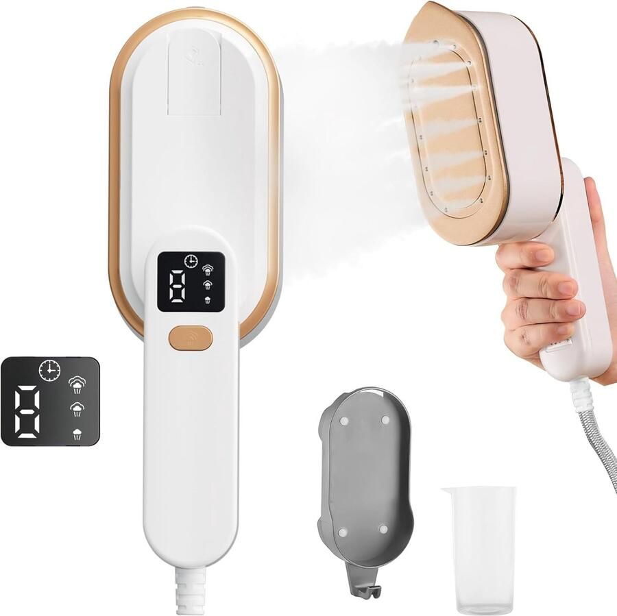 Stoomstomer stoomstrijkijzer reisstomer met LCD-scherm 10 sec opwarmen 2000 W 3 stoomniveaus draaibare handgreep voor kleding draagbare handkledingstomer (wit)