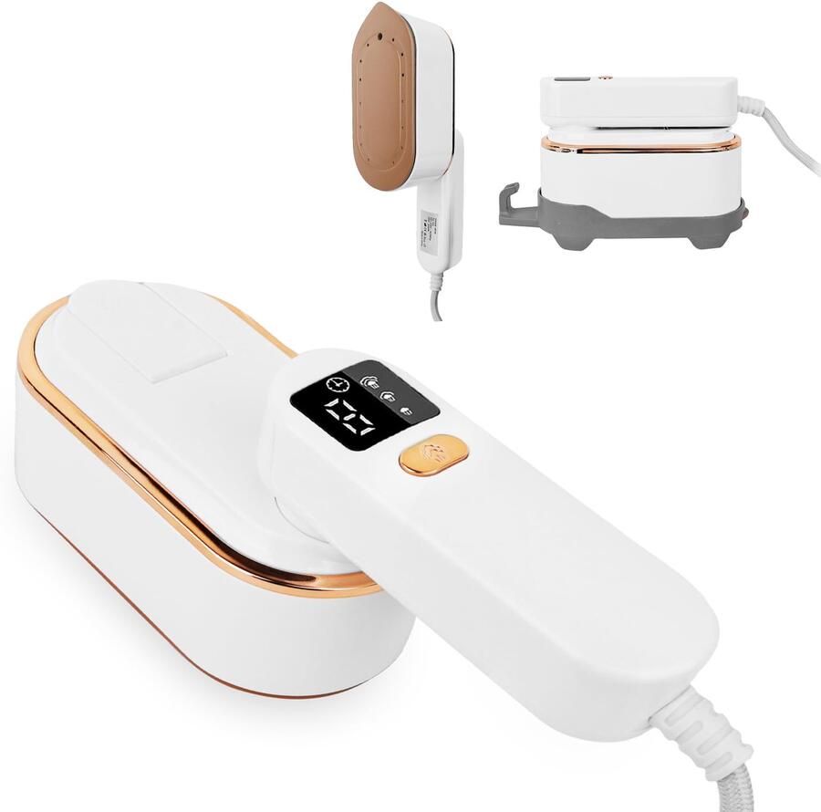 Stoomstrijkijzer mini met led-display 180 graden opvouwbaar draagbaar reisstrijkijzer handapparaat stoomstrijkijzer 1200 W 150 ml 10 s snel opwarmen 3 stoomstanden voor reizen en