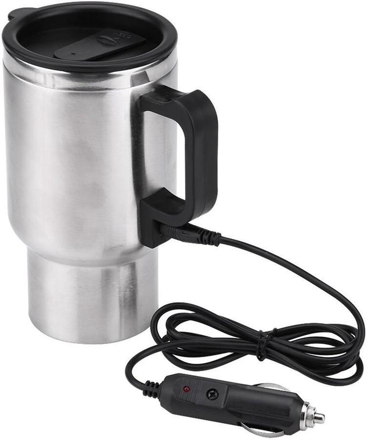 Dailygoody 12V Auto Verwarming Waterkoker Elektrische Thermosfles Roestvrij staal Reisverwarmer 450ml Ideaal voor Camping en Vrachtwagen