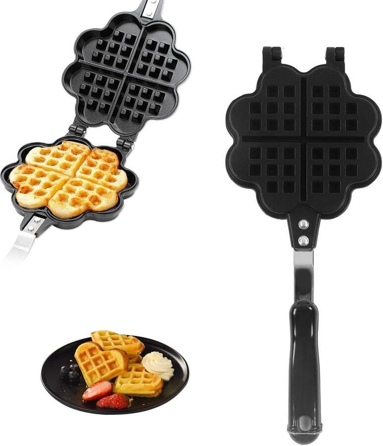 Allecto Wafelijzer Gietijzeren Wafel Maker Non-Stick Coating Hartvormig Perfect voor Ontbijt Voor Heerlijke Wafels Geschikt voor Thui