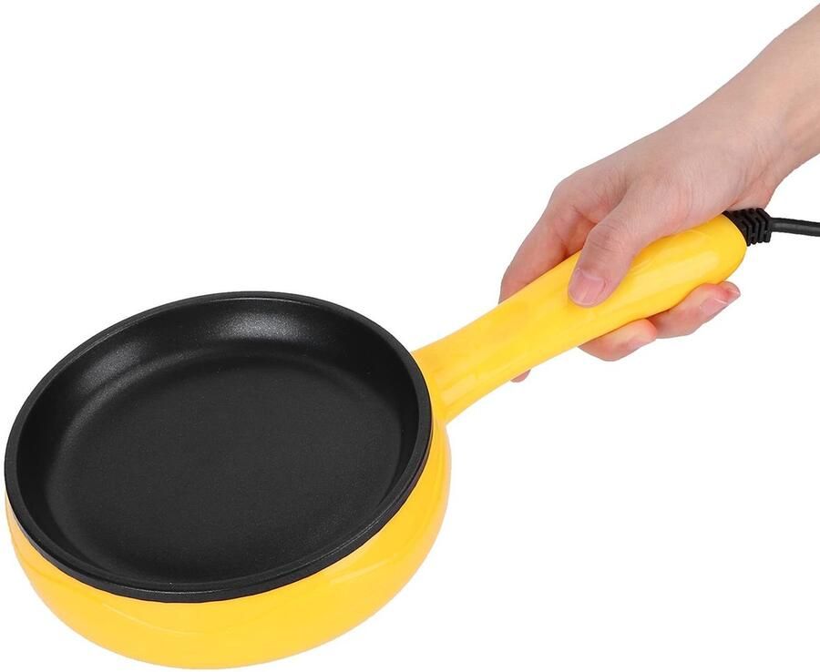 Allecto Elektrische kleine pan Antiaanbaklaag Geel Eierpan Ideaal voor pannenkoeken en meer Compact en gebruiksvriendelijk