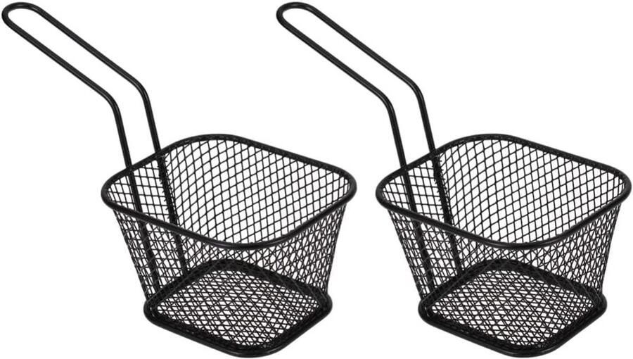 Store_7 Frituurmanden Mini vierkante chipmanden Ergonomisch handvat Zwart Metalen friteuse Geschikt voor friet uienringen en kippenvle