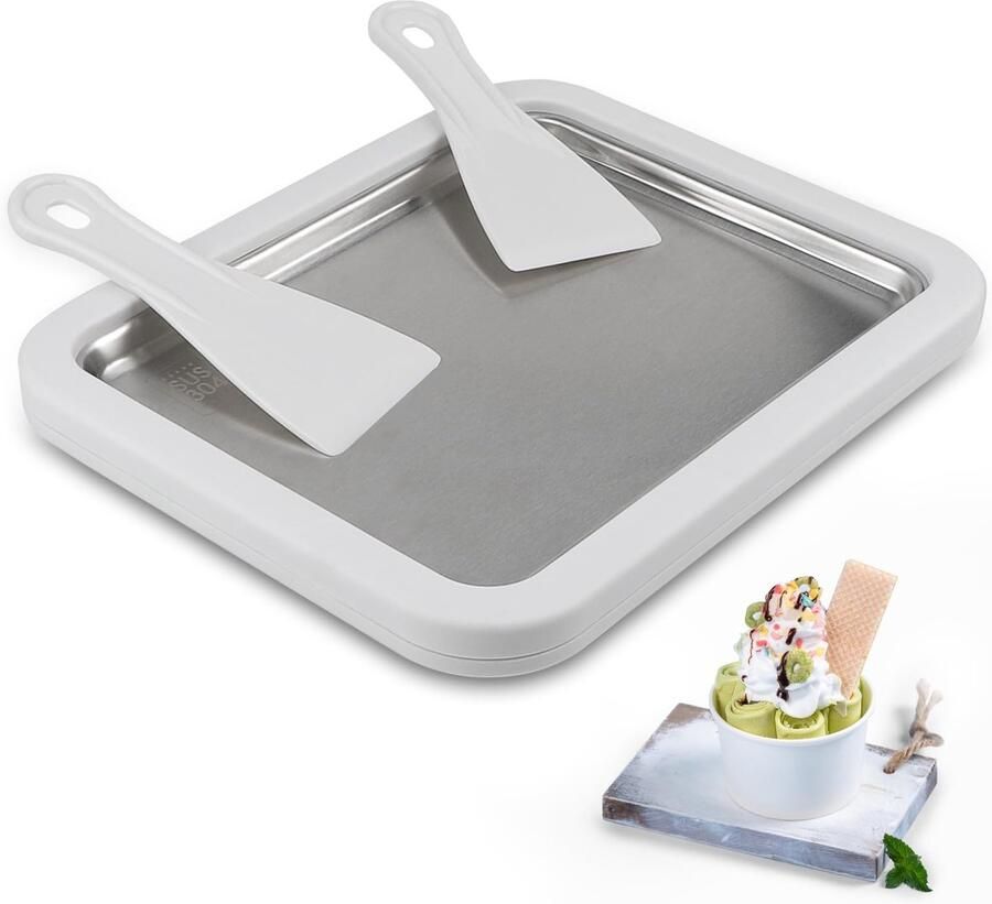 Allecto IJsrollermaker Zelfgemaakt IJs Roestvrij Staal Wit Bevroren Yoghurt Ijsrollen Geschikt voor Thuisgebruik Kleur Wit