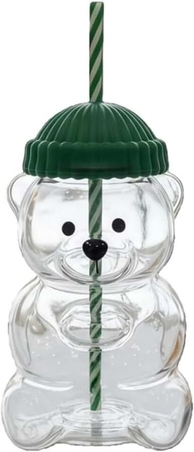 Straw Cup 20oz Hittebestendige Borosilicaatglazen Mok met Deksel en Rietje Schattig Teddybeerontwerp Leuke Schattige Transparante Mokken voor Koffie Melk Thee Sap en