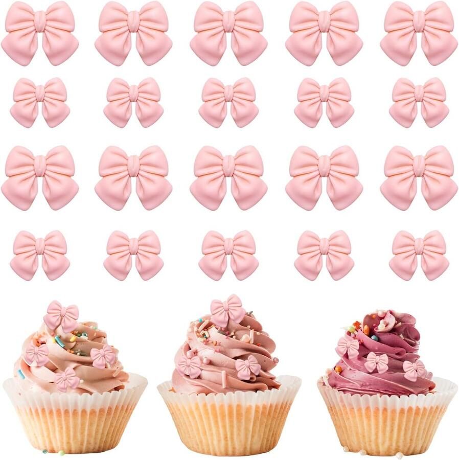 Strik Taarttoppers 20 Stuks Cupcake Decoratie Strikken Benodigdheden voor Babyshowers Verlovingen Verjaardagen Thema Decoraties Roze