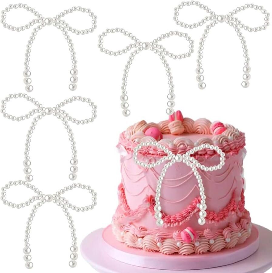 Strikken 12 stuks strikken voor taartdecoratie strikdecoratie voor cupcakes strikdecoratie voor taarten witte strikken voor taartdecoratie met parel voor verjaardag bruiloft