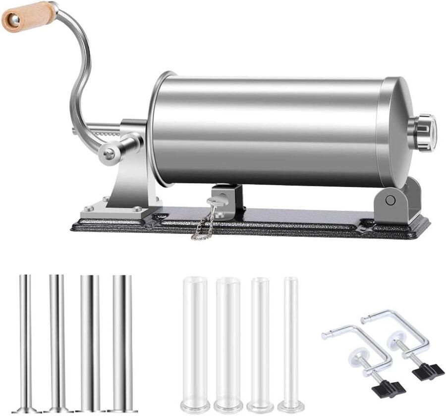 Stuffer RVS zelfgemaakte worstmaker horizontale vleesvulling keukenmachine verpakt 8 vulbuizen (6 lbs 3 5 liter horizontaal)