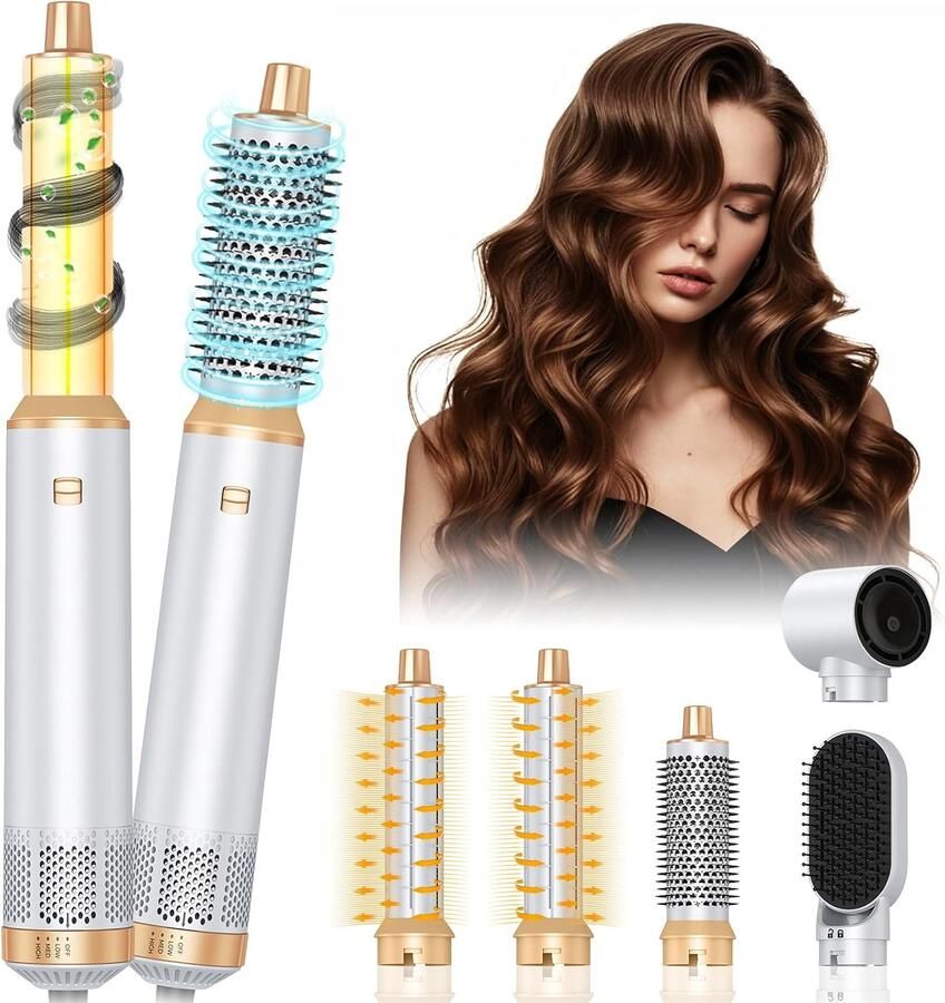 Styler Haarborstel 5-in-1 set met krultang negatieve ionen stijlborstel haardroger met 5 accessoires 3 temperaturen voor het krullen van volume