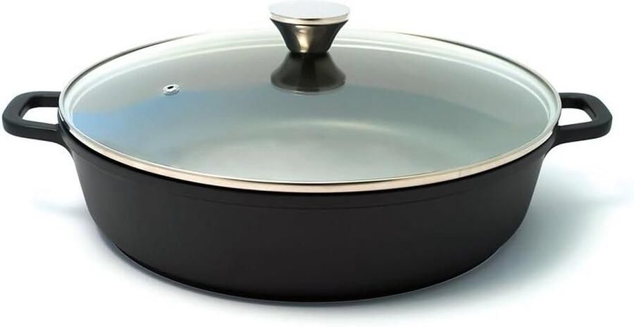 Sudderpan Gegoten Aluminium Langzaam Koken Antiaanbaklaag 32 cm Zwart
