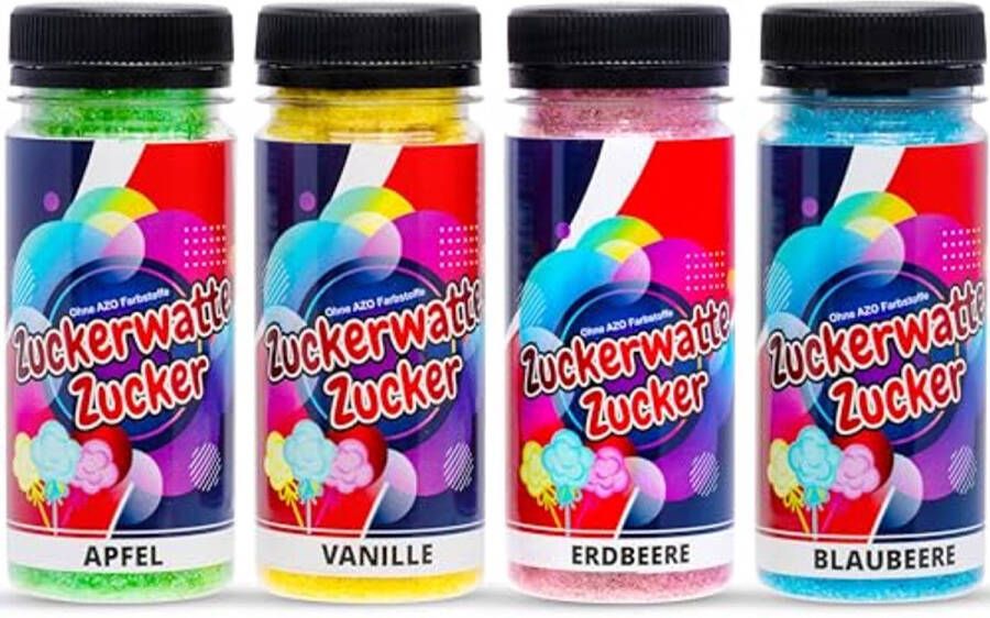 Suikerspin Suiker Set 4 Soorten voor Suikerspinmachines Vanille Aardbei Bosbes Appel 400g