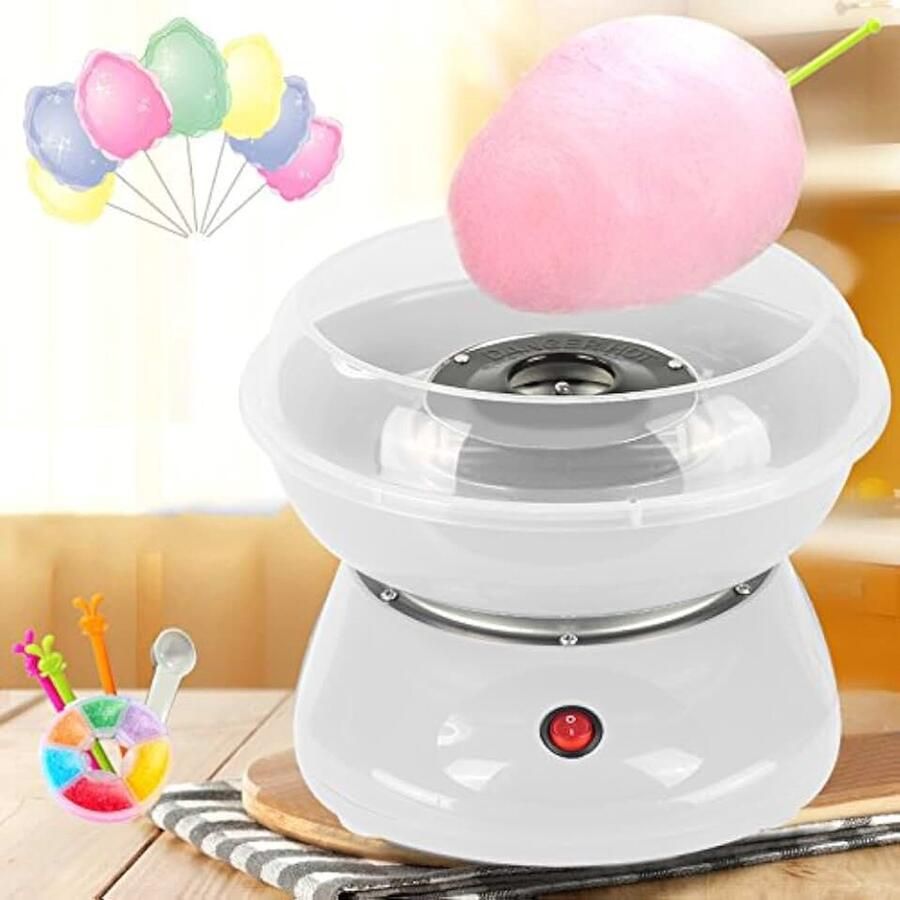 Suikerspinmachine Cotton Candy Machine Snoepmachine van katoen elektrische Candy Floss Maker 450 W met accessoires voor verjaardag verschillende feesten. Afmetingen: 27 x 26 x 18 cm (wit)
