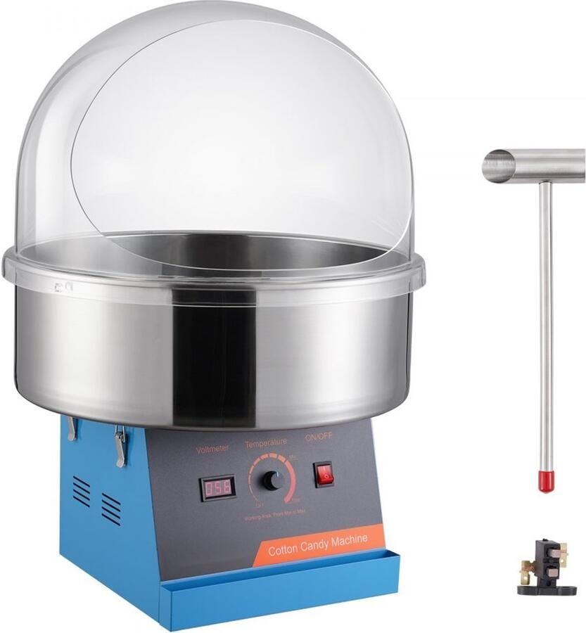 Suikerspinmachine Elektrisch 1000 W Commercieel Met Deksel RVS Kom Inclusief Suikerlepel Blauw