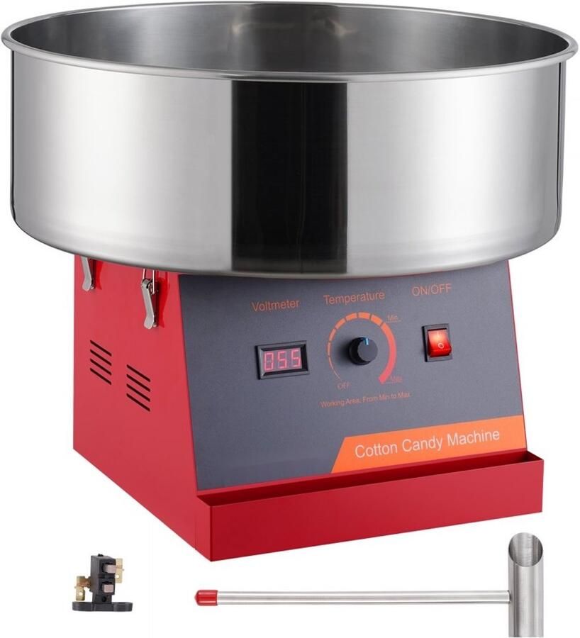 Suikerspinmachine Elektrisch Professioneel Vermogen 1000 W RVS Kom Inclusief Suikerlepel Voor Feestjes & Thuisgebruik Rood